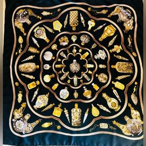 **SOLD**Black and Gold Hermes Silk Scarf